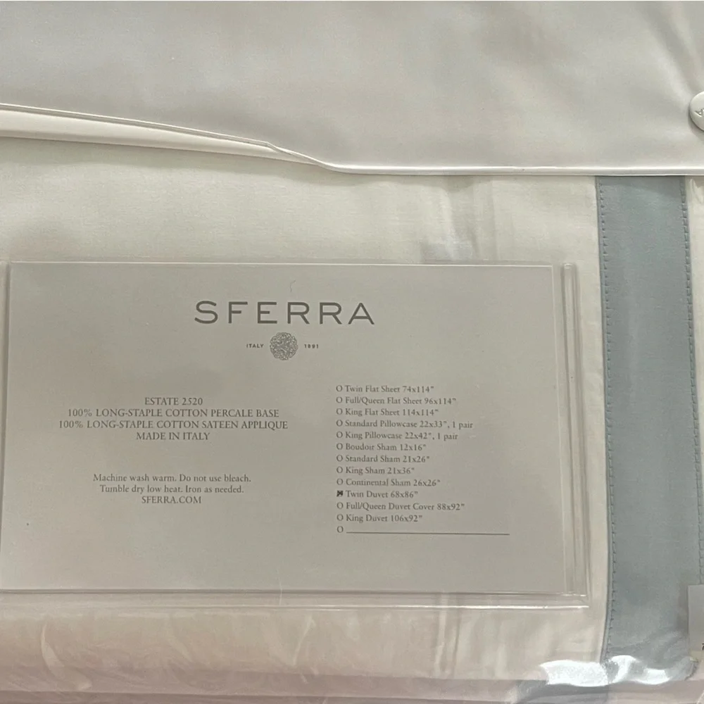 Sferra Estate White/Poolside Twin Duvet Cover New in Package